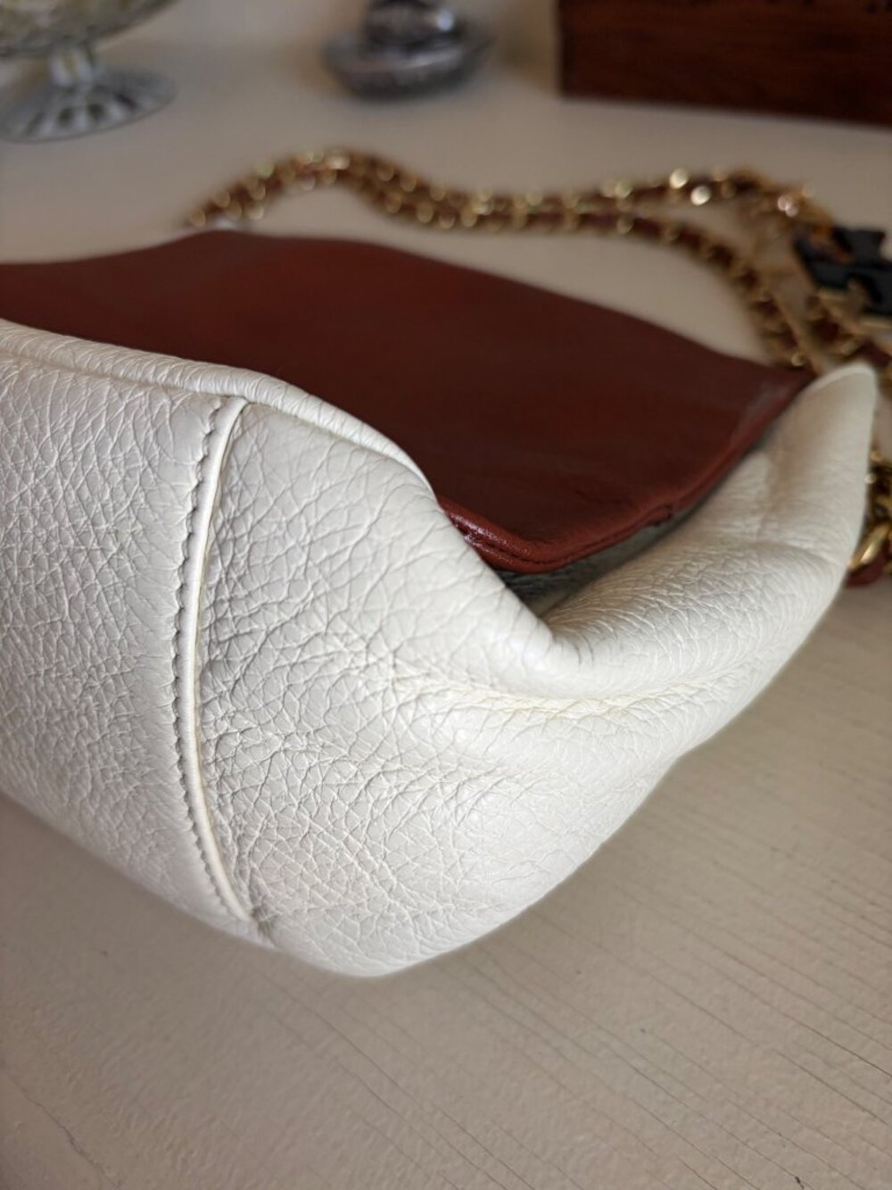 Vintage Tory Burch Leather Convertible Shoulder Chain Link Crossbody Handbag - Picture 13 of 14